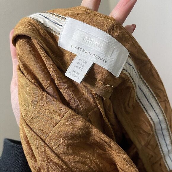 Anthropologie ett:twa Aubade Tie Waist Golden yellow cropped Pants size US 12 - Picture 7 of 7
